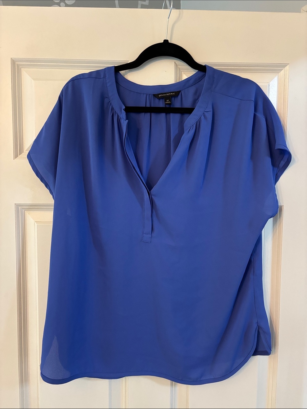 Banana Republic Royal Blue Split V-Neck Blouse